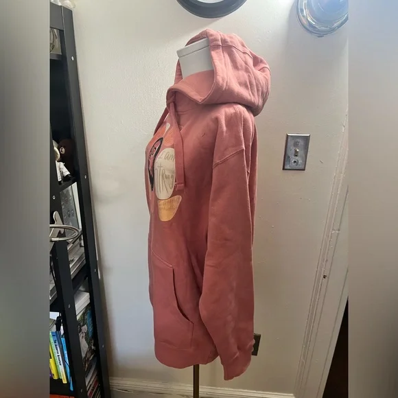 NWOT Pink Lomein Rust Pink Graphic Hoodie Sweatshirt with Artistic Face Print - Picture 4 of 6